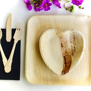 Bamboo Type palm leaf plate Square 10&quot; - 6&quot; Hrat - Cutlery Birch wood elegant - Biodegradable disposable