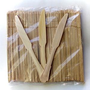 disposble wooden cutlery Set from birch wood 100 Fork 100 Spoon 100 Knife compostable and Biodegradable heavy duty  Birthday party