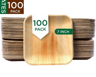 Palm Leaf Plates | 100x 7" Square Plates | Disposable Party Tableware | Compostable Biodegradable Eco Friendly