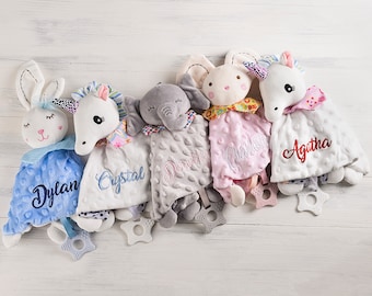 Custom baby comforter,Plush baby blanket, Baby soother blanket, animal blanket, soft toy for baby children, sleep toy,shower gift,embroidery