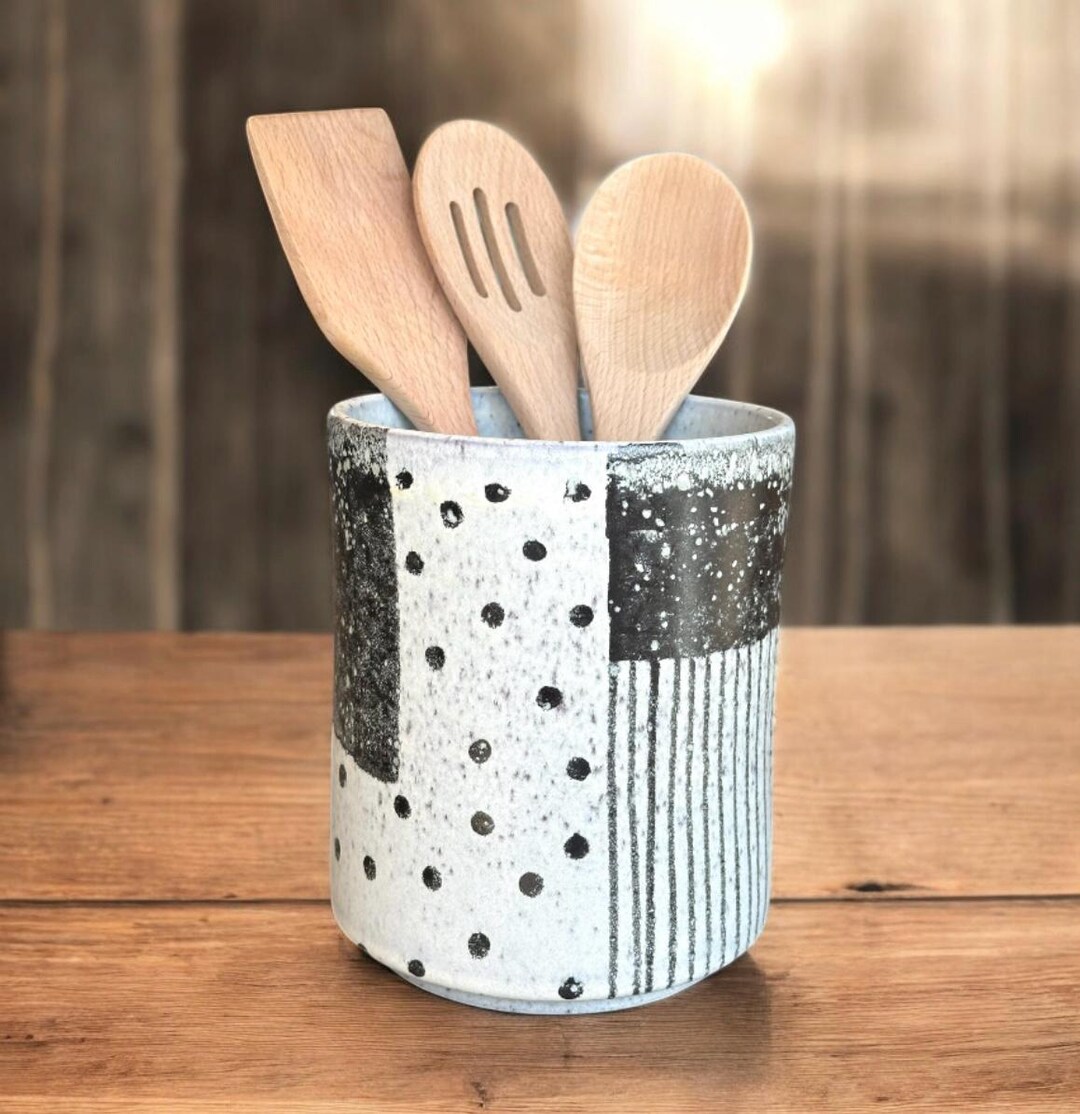 Kitchen Utensil Holder Farmhouse Kitchen Decor Herb Pot Boho Shabby ...