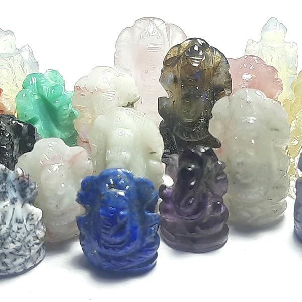 Crystal,Labradorite,Tiger Eye,Rainbow,Lapis Lazul,Dendritic Opal,Chrysocolla Pocket Ganesha,Ganpati Gift,Money,Wealth,puja Ganesh idol