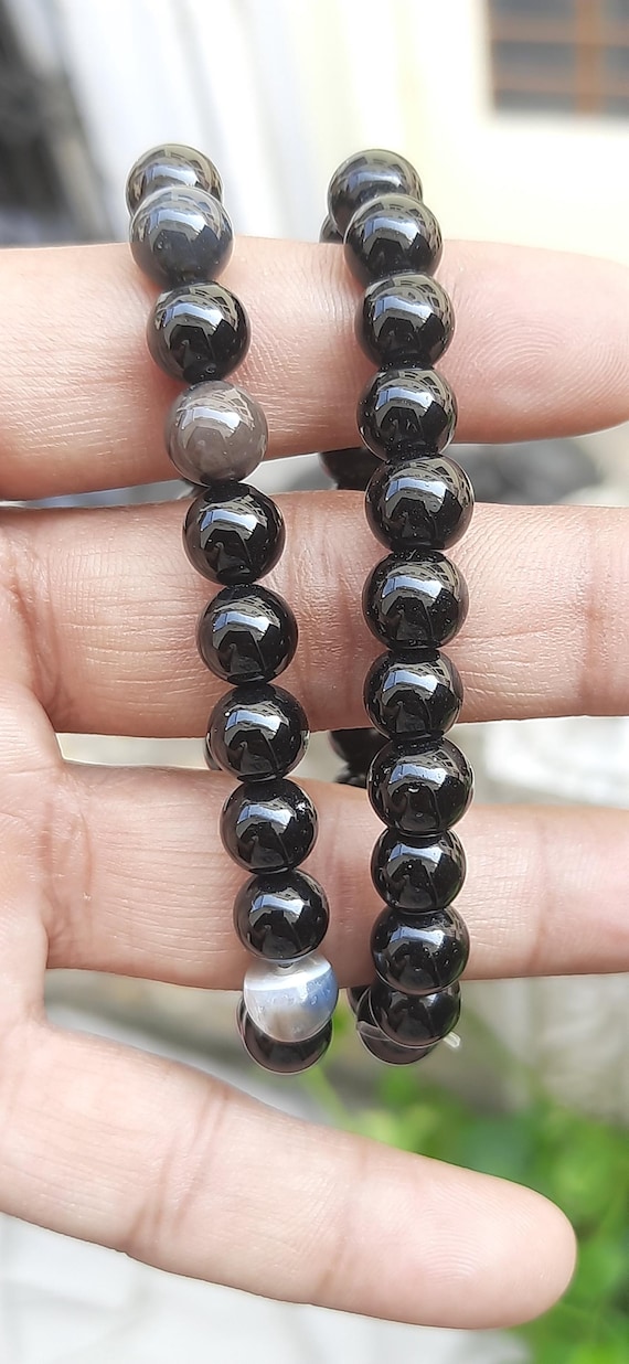 Lebensquelle Plus Onyx Sliver Gemstone Bracelet – Stretchy Healing Stone Bracelet