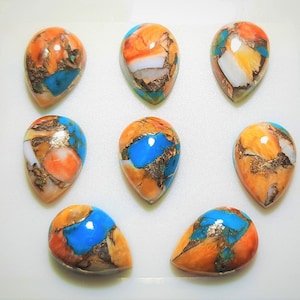 AAA Quality Spiny Oyster Mohave Turquoise Pear Cabochon Gemstone,Sizes 10x14 mm to 20x30 mm,Copper Spiney Oyster cab, jewelry making stone.