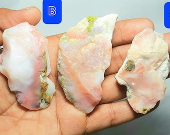 Opala rosa natural em bruto: espécime de cristal bruto, fatias