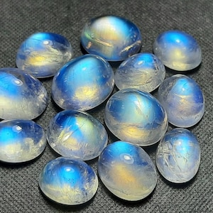 Blue Fire White Rainbow Moonstone Oval 5x7,8x10,9x11,10x12 mm cabochon Gemstone.Natural White Rainbow Moonstone for Jewelry Making Stone.