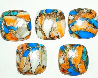AAA Spiny Oyster Mohave Turquoise Cushion Cabochon: Jewelry Stone Sizes 8 to 20 mm