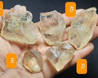 Golden Rutile Quartz Specimen: Raw Crystal Slice, Healing Stone
