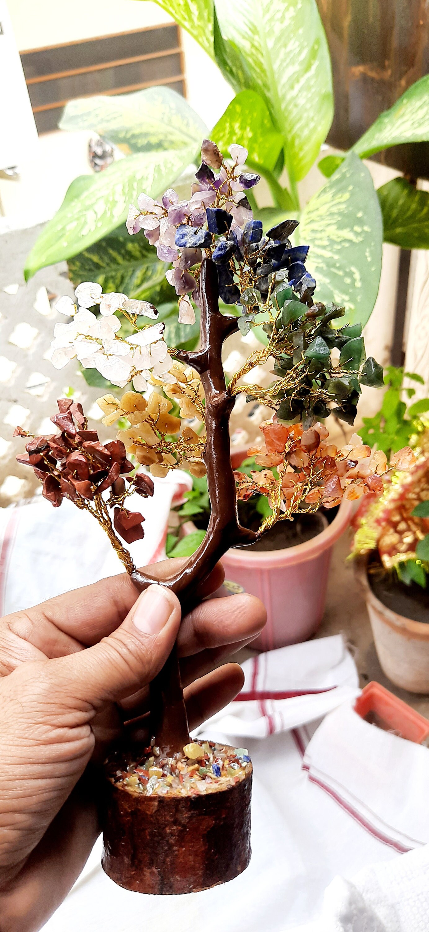 Albero Di Gem Naturale Agata Base 7 Chakra Albero Albero Albero Di Cristallo Orn - Foto 5