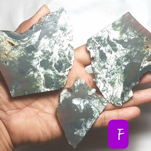 Unpolished Moss Agate Slab: Green Jasper Crystal Specimens