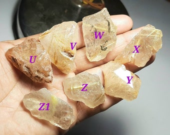 Natural Golden Rutile Rough Gemstone, Unpolished Crystal Specimen