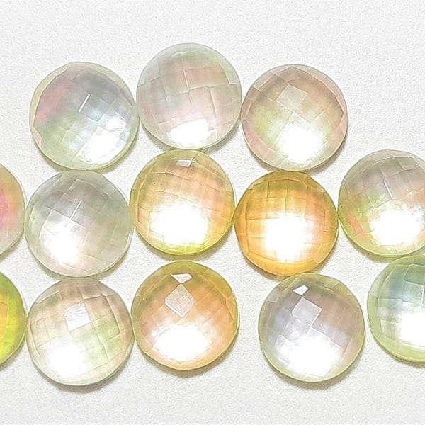 Top Quality White Mother of Pearl One Side Checker Round Doublet Quartz Gemstone,Doublet Round,Sizes 10x10 To 15x15 MM Jewelry Making Stone.