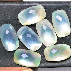 Top Quality White Mother of Pearl One Side Checker Cushion Doublet Quartz Gemstone,Doublet,Sizes 10x14 To 18x25 MM Jewelry Making Gemstone.
