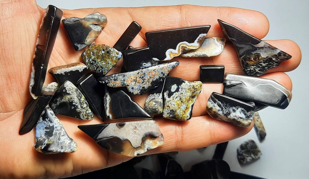 Black Banded Onyx Rough Gemstone:dyed Onyx Slice,unpolished Onyx,rock ...