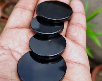 Black Onyx Coin Cabochon, Flat Round Gemstone (25-50mm)