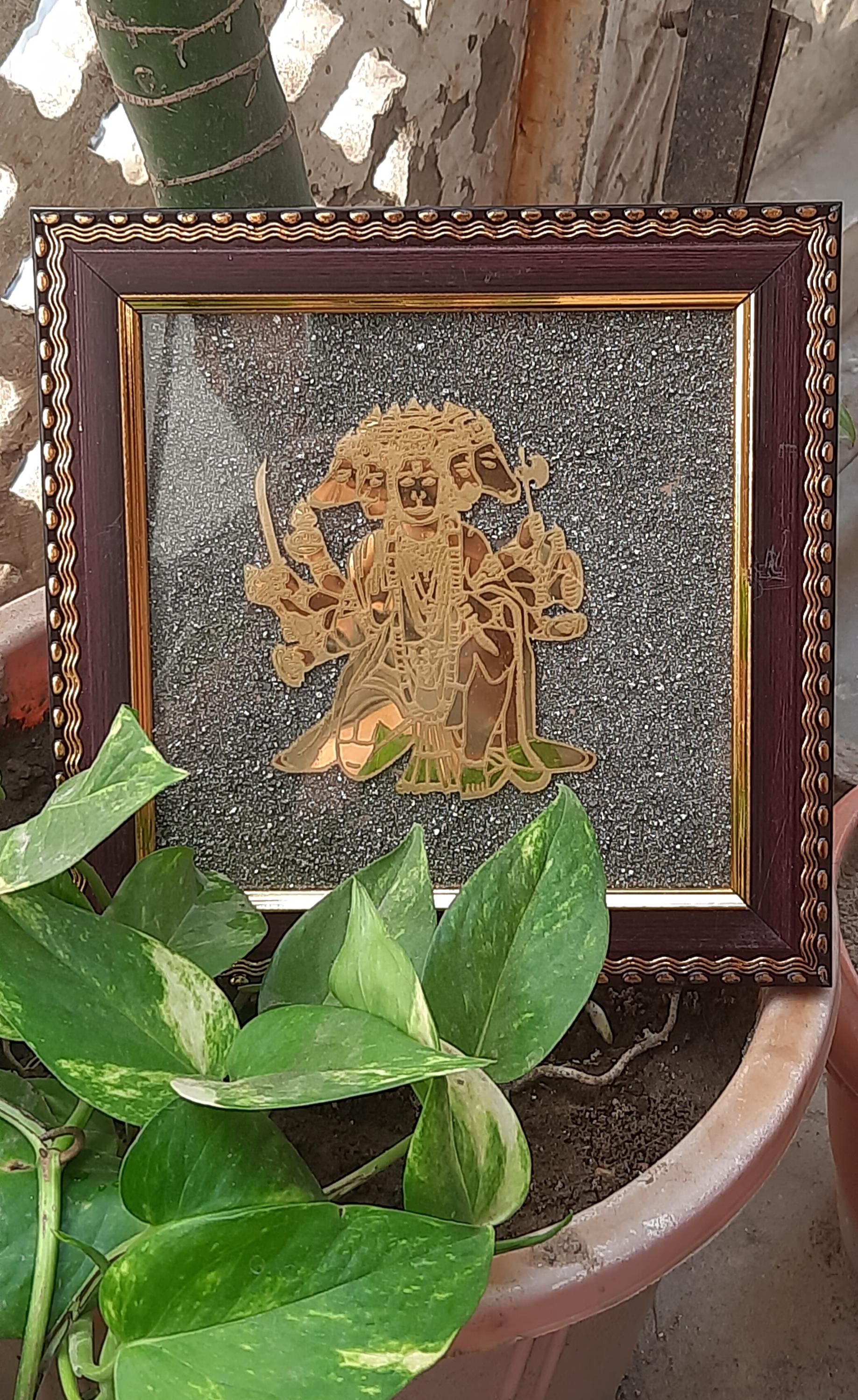 Natural Pyrite Dust Frame Panchmukhi Hanuman Ji:divineenergy