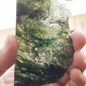 Raw Moss Agate Slab: Unpolished Green Jasper Crystal Specimens