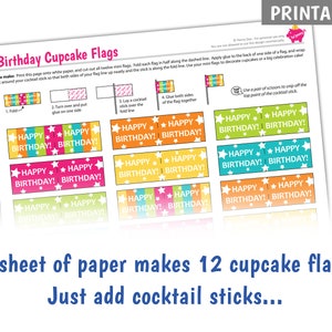 PRINTABLE Birthday Cupcake Flags, Make your own cake toppers, Tropical Coloured Party Cake Decorations DOWNLOAD image 2