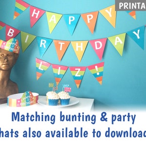 PRINTABLE Birthday Cupcake Flags, Make your own cake toppers, Tropical Coloured Party Cake Decorations DOWNLOAD image 4