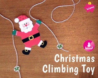 PRINTABLE - Climbing Christmas paper toy  - Christmas Craft - Make a toy SANTA - Printable stocking filler, stocking stuffer - DOWNLOAD