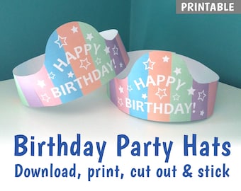 PRINTABLE Birthday Party Hats, Make your own party hats, Pastel Colours Party Decoration - DOWNLOAD