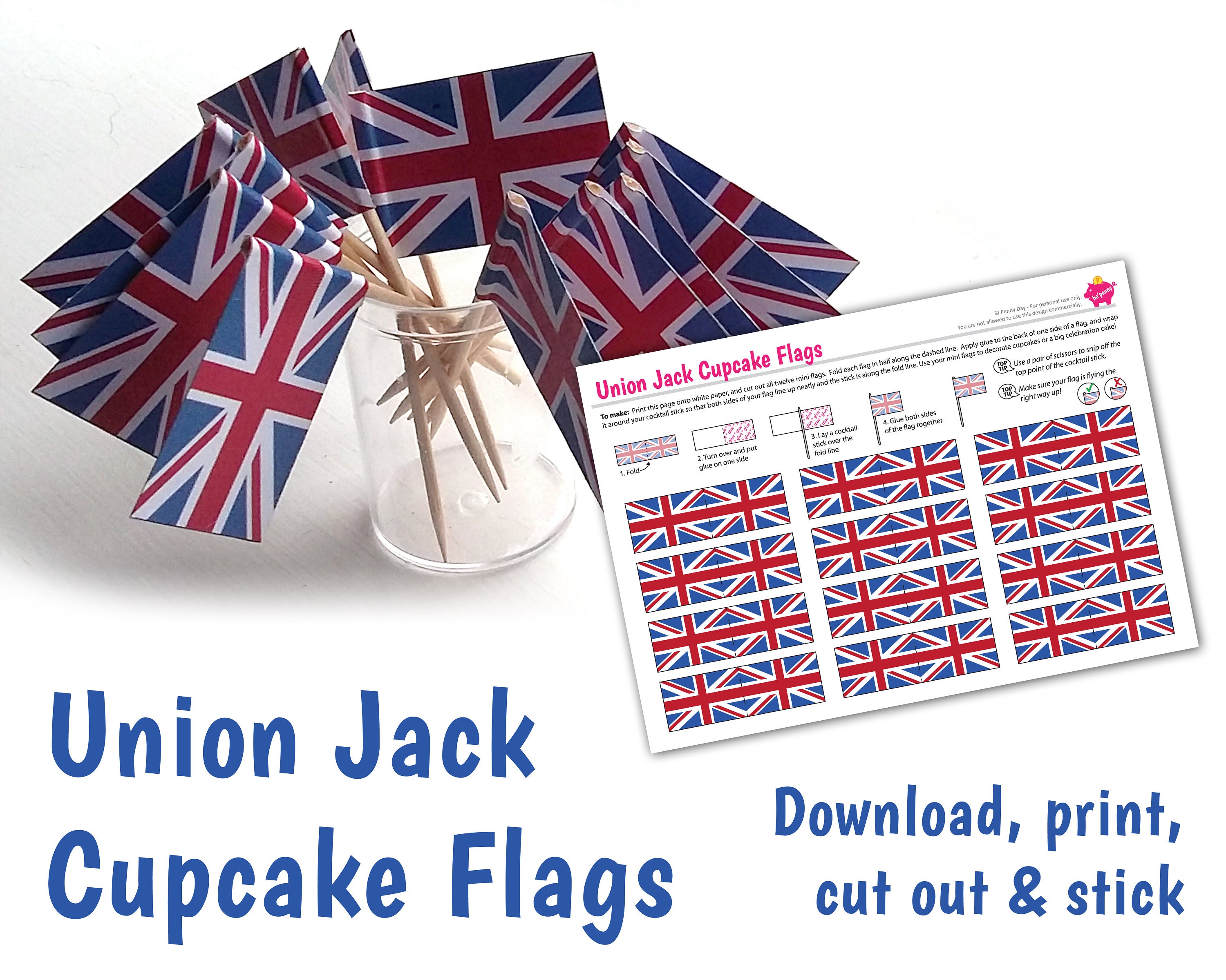 Union Jack Cupcake Flags British Flag Cake Topper Make Your Etsy