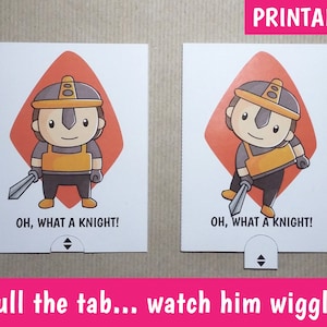 Knight valentine card for him - A mechanical, interactive, wiggling knight - DIY PRINTABLE, DOWNLOAD and make your own valentine card!