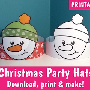 PRINTABLE Snowman Christmas Crowns, Make your own Christmas Party Hats, Includes Colour-in Hats, Paper Hats, DIY Christmas Hats - DOWNLOAD