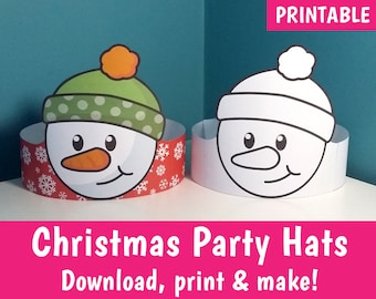 PRINTABLE Snowman Christmas Crowns, Make your own Christmas Party Hats, Includes Colour-in Hats, Paper Hats, DIY Christmas Hats - DOWNLOAD