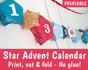 PRINTABLE Advent Calendar Boxes - Star-shaped advent calendar boxes, Make your own DIY Christmas advent - DOWNLOAD