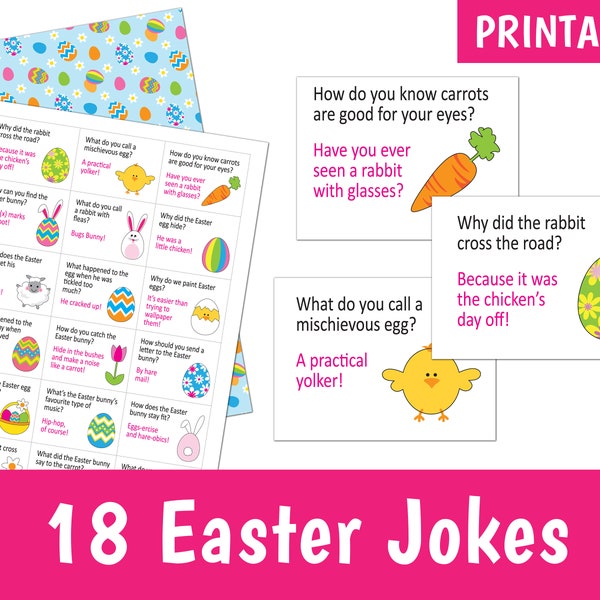 PRINTABLE Easter Jokes, 18 Easter jokes, lunchbox jokes, Easter egg hunt jokes, includes decorative reverse Easter pattern - DOWNLOAD