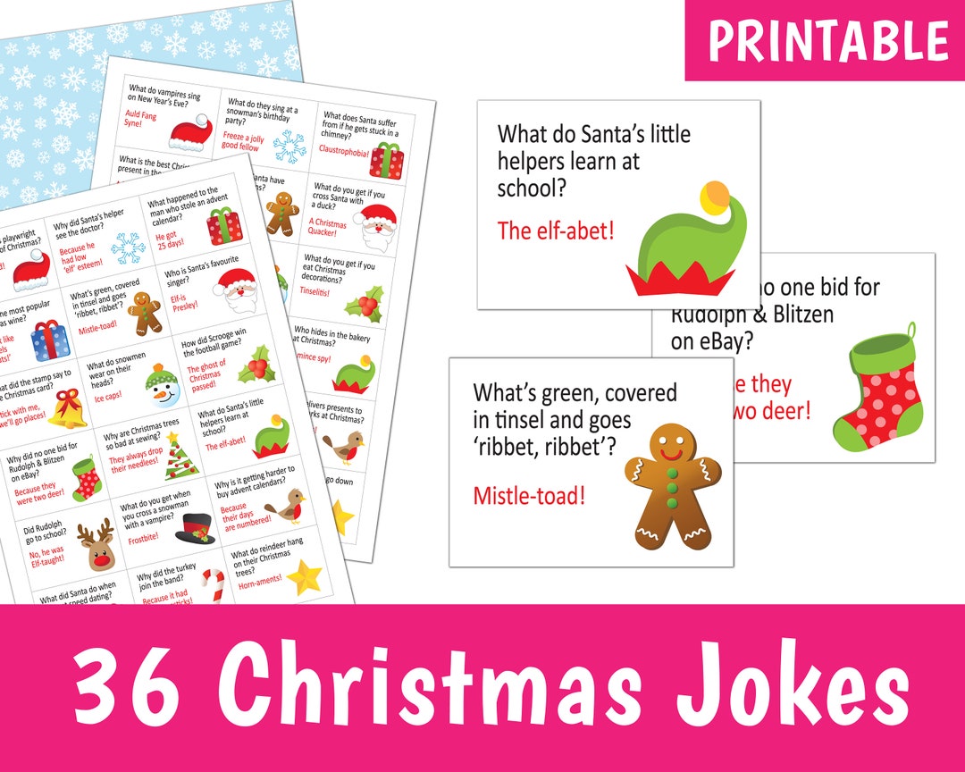PRINTABLE Christmas Jokes, 36 Christmas Cracker Jokes, Lunchbox Jokes