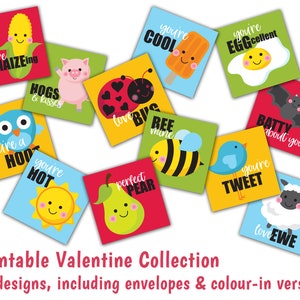 Printable Kids Valentine Cards & Envelopes - 12 designs (plus colour-in versions) - school valentines, children&#39;s valentines, cute valentine