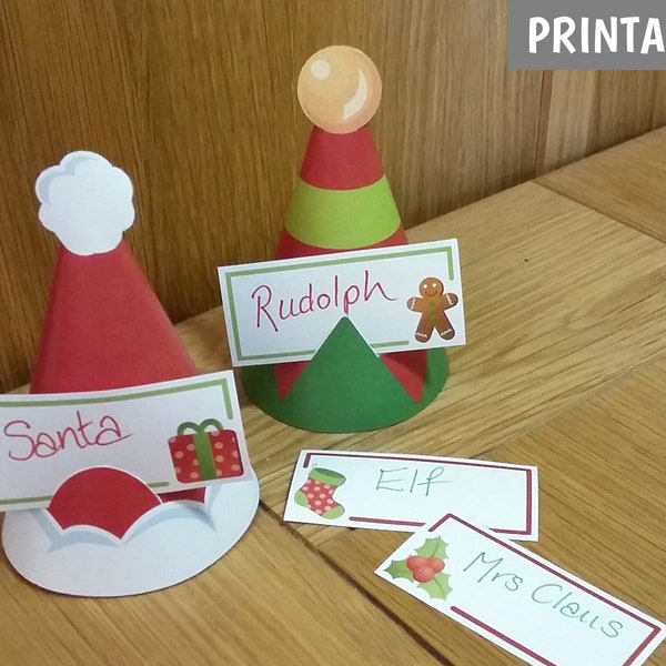 DIGITAL - Christmas Place Card Holders (Santa Hat table name cards) 2 DESIGNS - Décorations de table imprimables