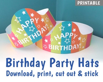 PRINTABLE Birthday Party Hats, Make your own party hats, Tropical Colours Party Decoration - DOWNLOAD