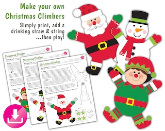 PRINTABLE - Climbing Christmas paper toys - Christmas craft for kids - Printable stocking filler - DOWNLOAD