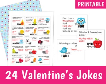 PRINTABLE Valentine's Jokes, 24 Valentine's jokes, lunchbox jokes, lunch box notes, valentine favours, inc. reverse heart pattern - DOWNLOAD