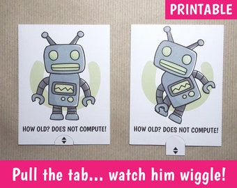 Robot Birthday card with mechanical, interactive, wiggling robot - DIY automata, PRINTABLE, DOWNLOAD and make your own Robot birthday card!