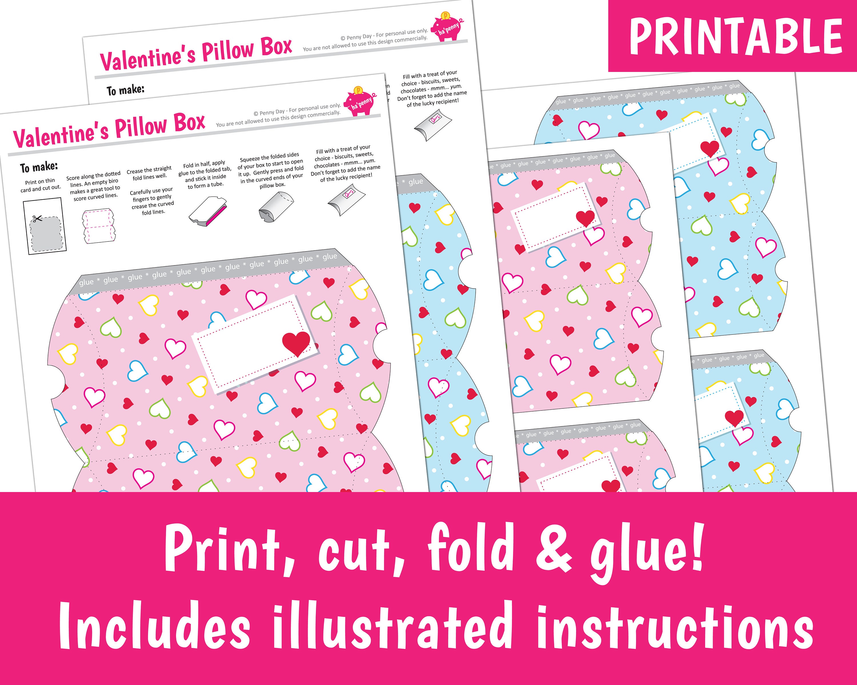 PRINTABLE Valentine's Pillow box / Hearts Gift box 2 Etsy