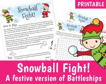 PRINTABLE - Snowball Fight! Christmas Game (version of Battleships) - Fun Christmas Party game, stocking filler, stocking stuffer - DOWNLOAD