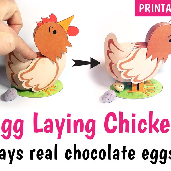 Egg laying chicken - PRINTABLE toy, easter gift, unusual easter favor,  egg laying hen automata, DOWNLOAD & make! Lays REAL chocolate eggs!