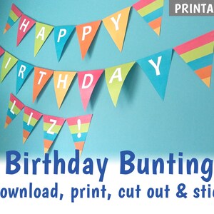 PRINTABLE Birthday Bunting, Make your own personalised Birthday Banner, Tropical Colours Party Decoration - DOWNLOAD