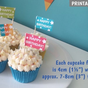 PRINTABLE Birthday Cupcake Flags, Make your own cake toppers, Tropical Coloured Party Cake Decorations DOWNLOAD image 3