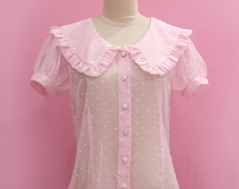 Custom size- Gothic Sweet Classic EGL Polka dot chiffon short sleeves Blouse