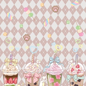 Sweet Lolita Cat Bubble Tea Print Kawaii JSK Dress image 9