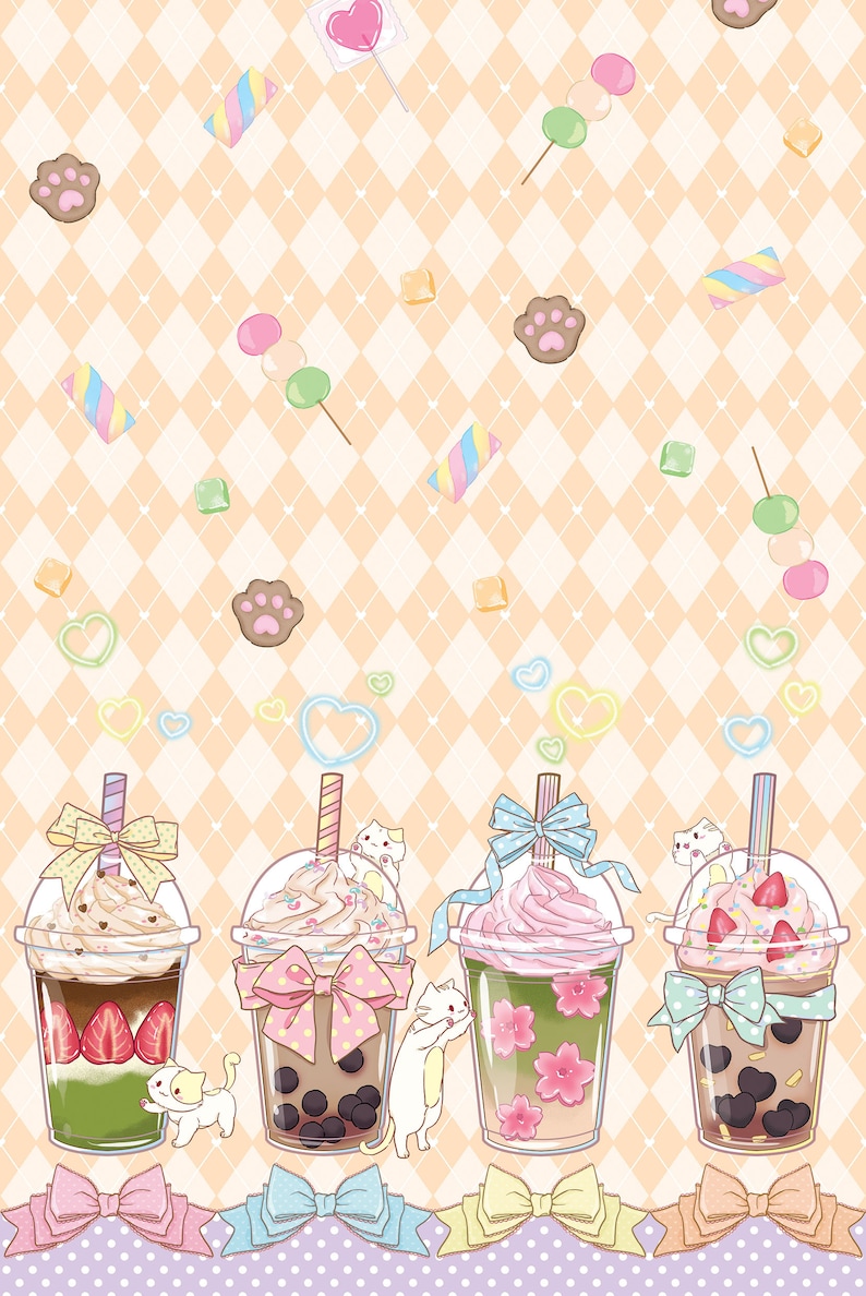 Sweet Lolita Cat Bubble Tea Print Kawaii JSK Dress image 6