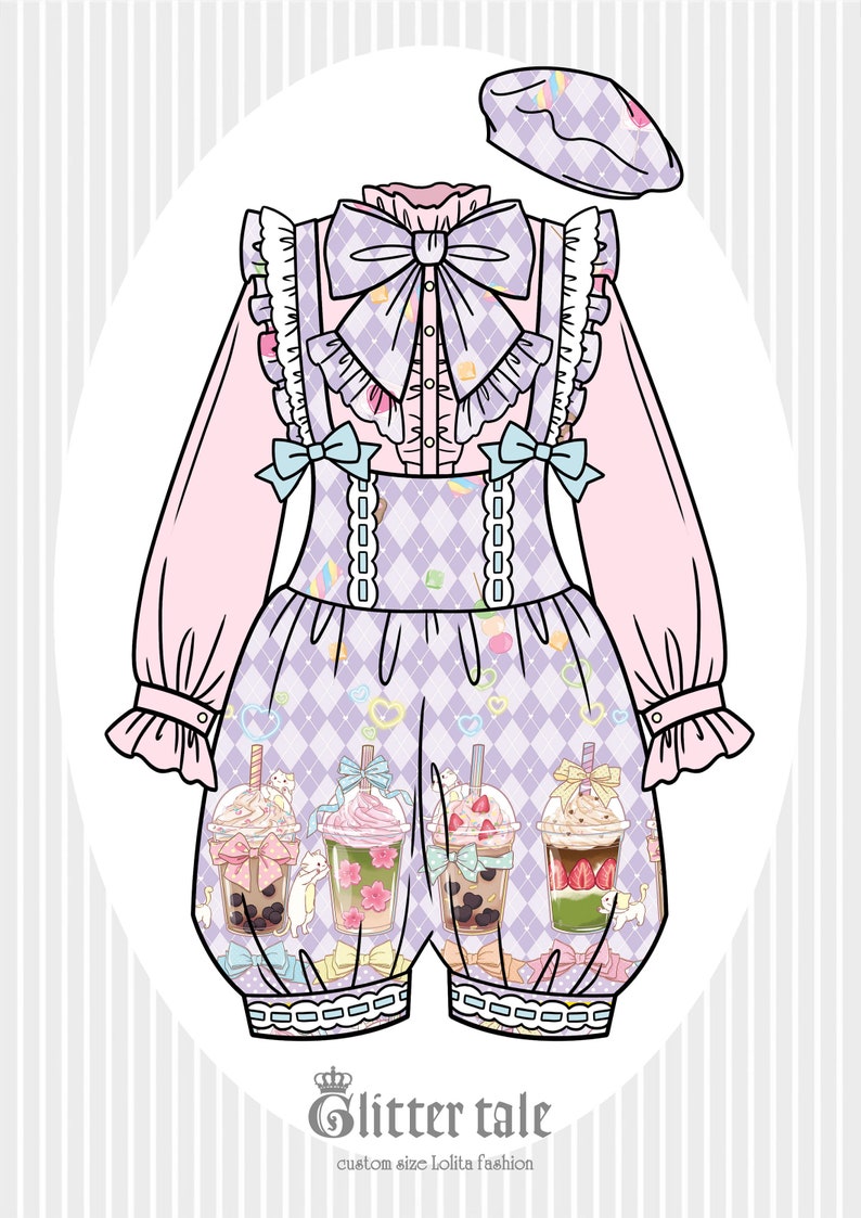 Sweet Lolita Cat Bubble Tea Print Kawaii Ouji Pants Set - Etsy