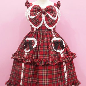 Custom size and colors- Old school Red Tartan Plaid Sweet Classic Lolita fashion dress JSK