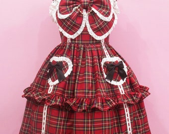 Custom size and colors- Old school Red Tartan Plaid Sweet Classic Lolita fashion dress JSK