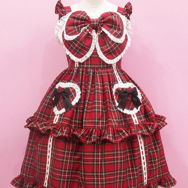 Taille et couleurs personnalisées - Old school Red Tartan Plaid Sweet Classic Lolita robe de mode JSK